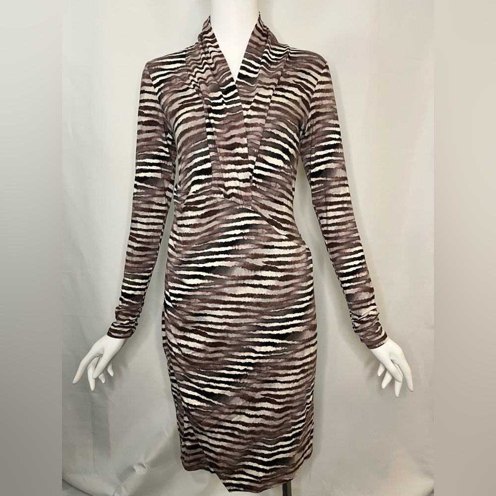 Tommy Bahama Zebra Print Surplice Neckline Print Long Sleeve Dress SZ Small